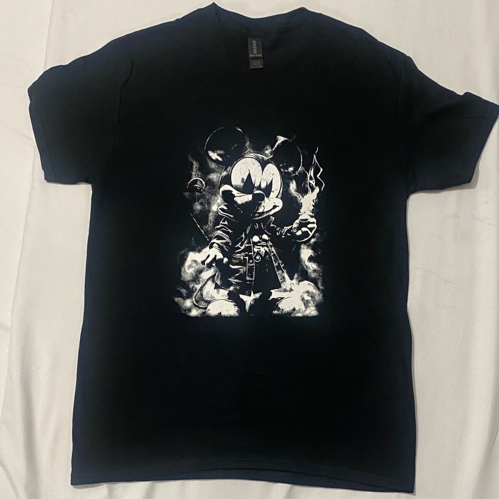 Mens Scary Mickey Mouse Black Graphic Tee Shirt Short Sleeve Size S